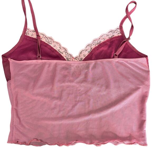 Cider Cropped Sheer Lacy Cami Top Womens Small Pink Sexy Y2K Retro - Picture 3 of 6